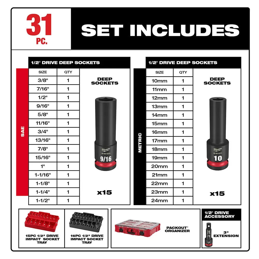 Milwaukee 49-66-6806 SHOCKWAVE 1/2” Impact Duty Socket PACKOUT Set - 31 PC