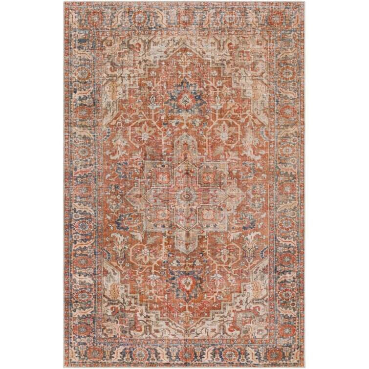 Mags Machine Washable Oriental Brick Red/Orange Area Rug