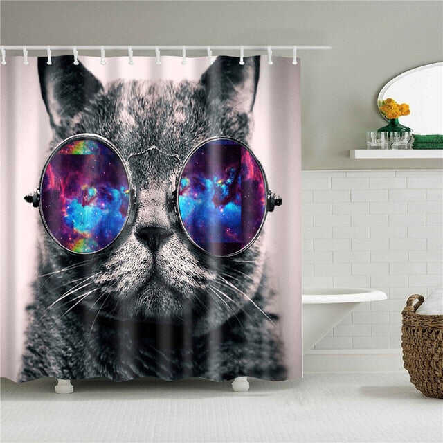Animals printed lion, tiger, cat 3d bath curtains waterproof polyester fabric washable bathroom shower curtain screen with hooks