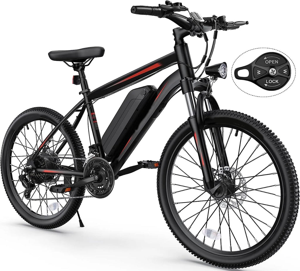 Electric Bike, Electric Bike for Adults 26'' Ebike with 350W Motor, 19.8MPH Electric Mountain Bike with Lockable Suspension Fork, Removable 36V/10.4Ah Battery, Professional 21 Speed Gears
