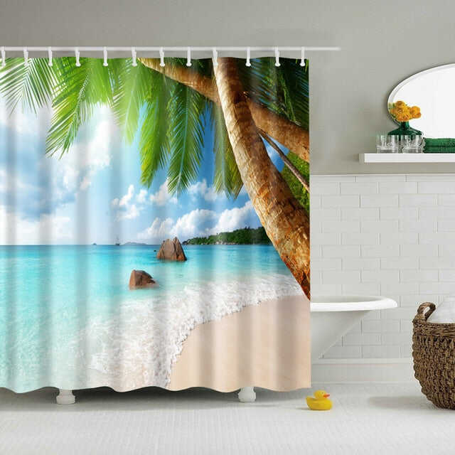 Seaside Scenery 3d Printed Shower Curtains Set Polyester Fabric Waterproof High Quality Bath Curtain Bathroom Screen Curtain