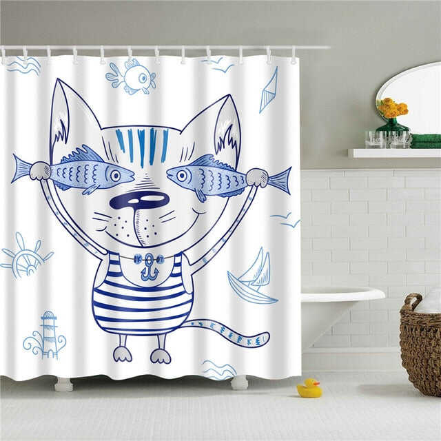 New Nordic Cartoon Cat Printing Bath Waterproof Shower Curtains Bathroom Curtain Washable Polyester Screen for Bath Decoration