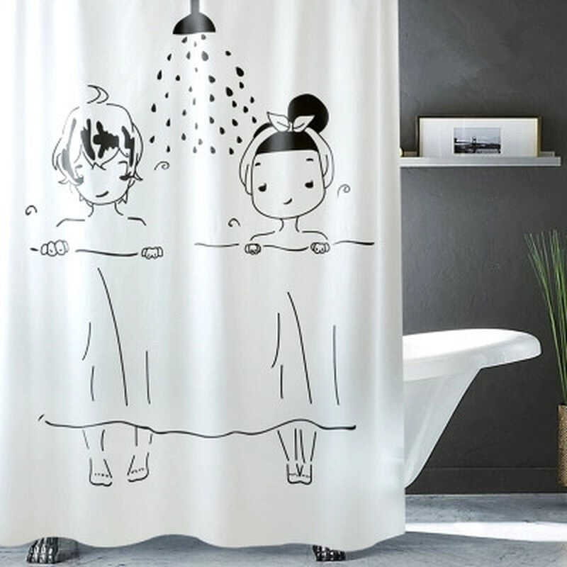 Men/Women Shower Illustration Waterproof Mildew Shower Curtain Toilet Partition Curtain Bathroom Curtain with Hooks