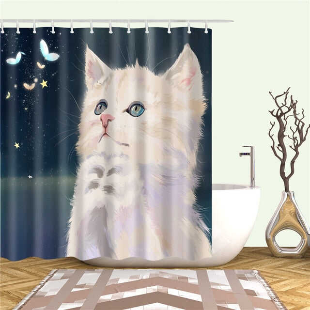 New Nordic Cartoon Cat Printing Bath Waterproof Shower Curtains Bathroom Curtain Washable Polyester Screen for Bath Decoration