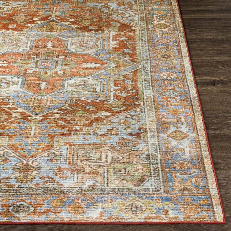 Emmie Machine Washable Oriental Brick Red/Dusty Coral Area Rug