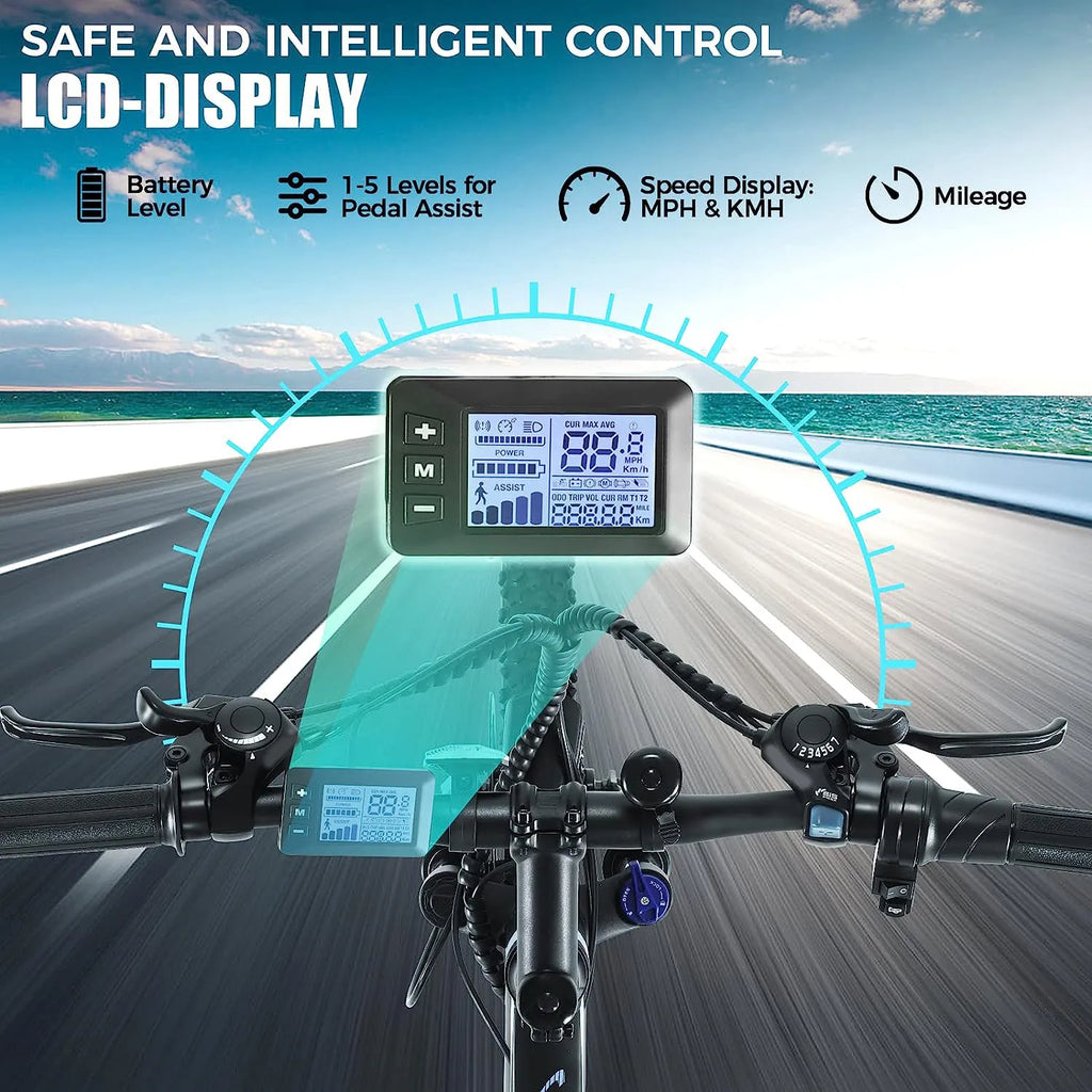 Electric Bike Electric Mountain Bike 500W 26'' Commuter Ebike, 20MPH Adults Electric Bicycle with Removable 48V/374.4Wh Battery, LCD-Display and Professional 21 Speed Gears