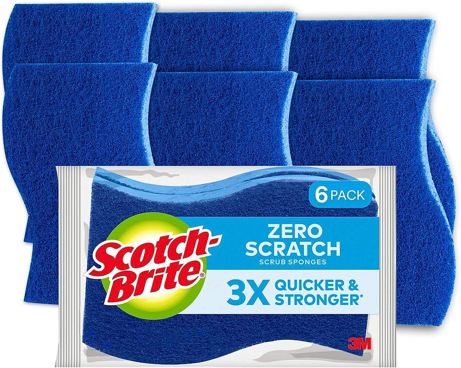 Scotch-Brite Zero Scratch Non-Scratch Scrub Sponges, Sponges for Cleaning Kitchen, Bathroom, and Household, Non-Scratch Sponges Safe for Non-Stick Cookware, 6 Scrubbing Sponges