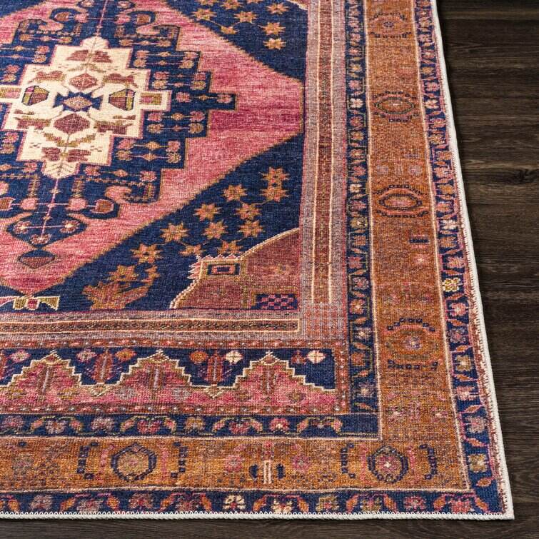 Westlake Machine Washable Oriental Dark Blue/Rose Area Rug