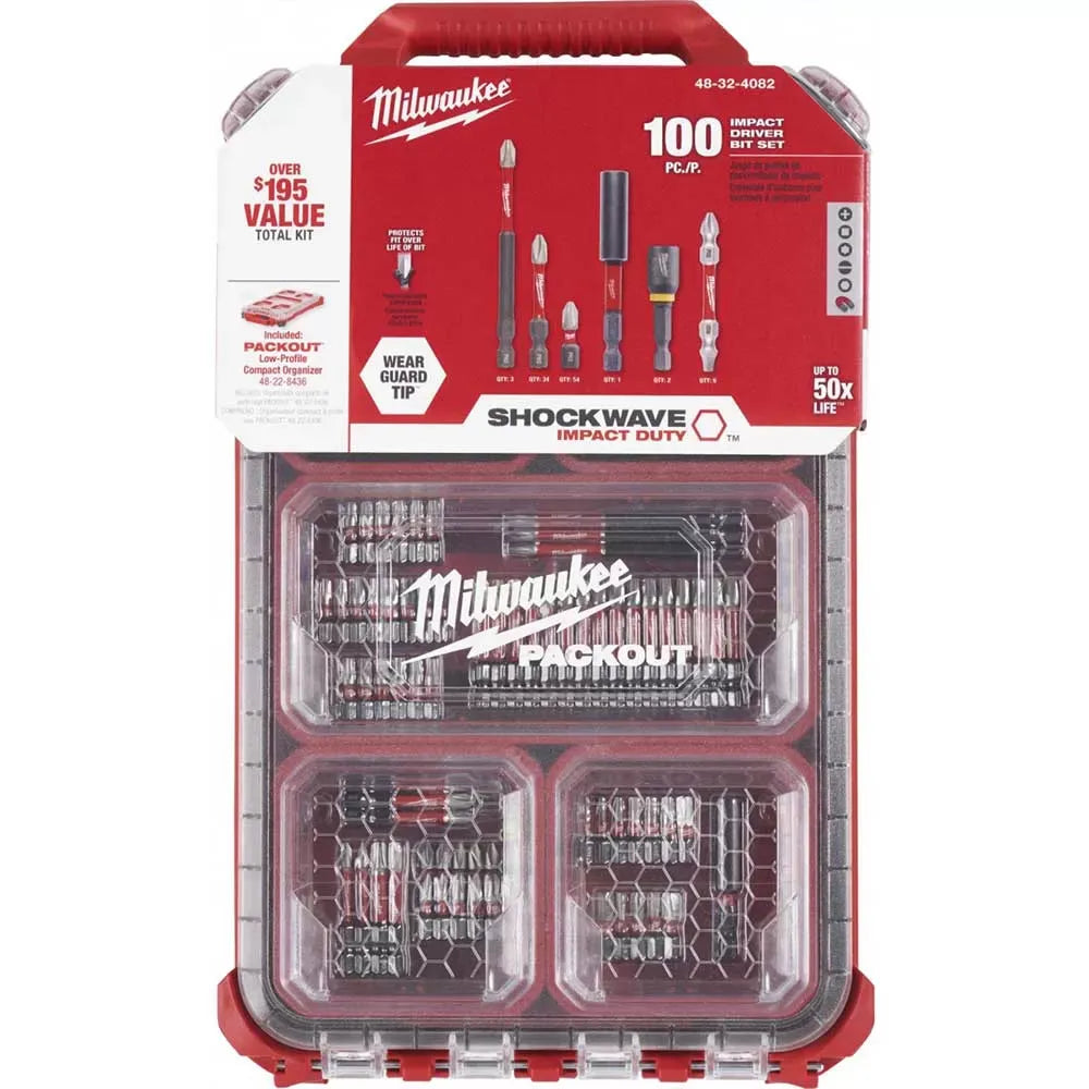 Milwaukee Pre-Sale 48-32-4082 PACKOUT Organizer SHOCKWAVE Driver Bit Packout Kit - 100 pc