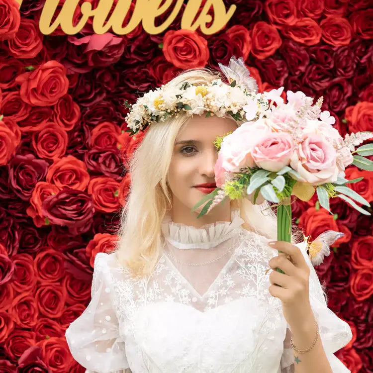 🌸Handmade Roll-Up Fabric Flower Wall (With Stand)