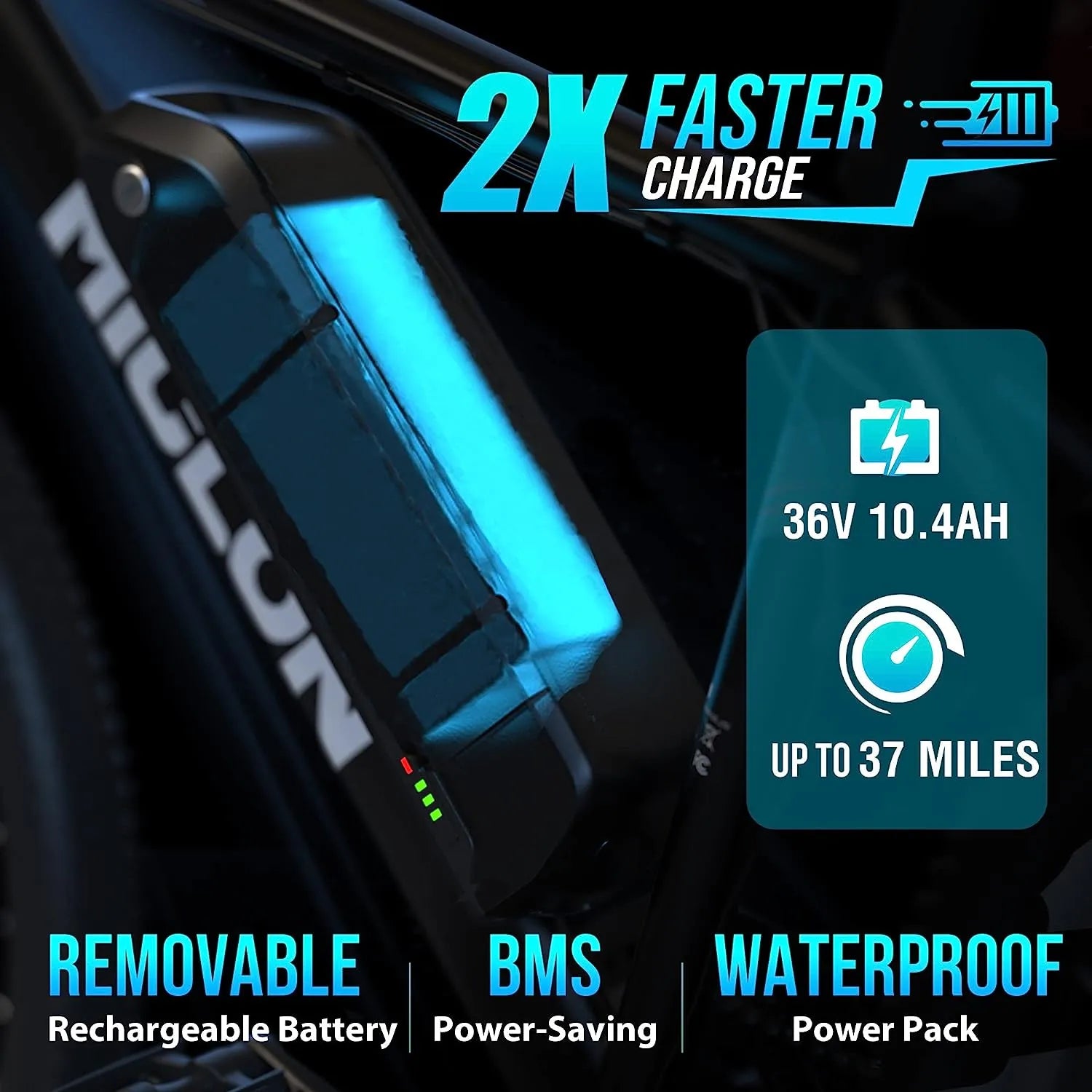 Electric Bike for Adults, 2X Faster Charge, 350W BAFANG Motor, 36V 10.4AH Removable Battery, 20MPH 26'' Mountain Ebike, Shimano 21 Speed, Suspension Fork, LED Display