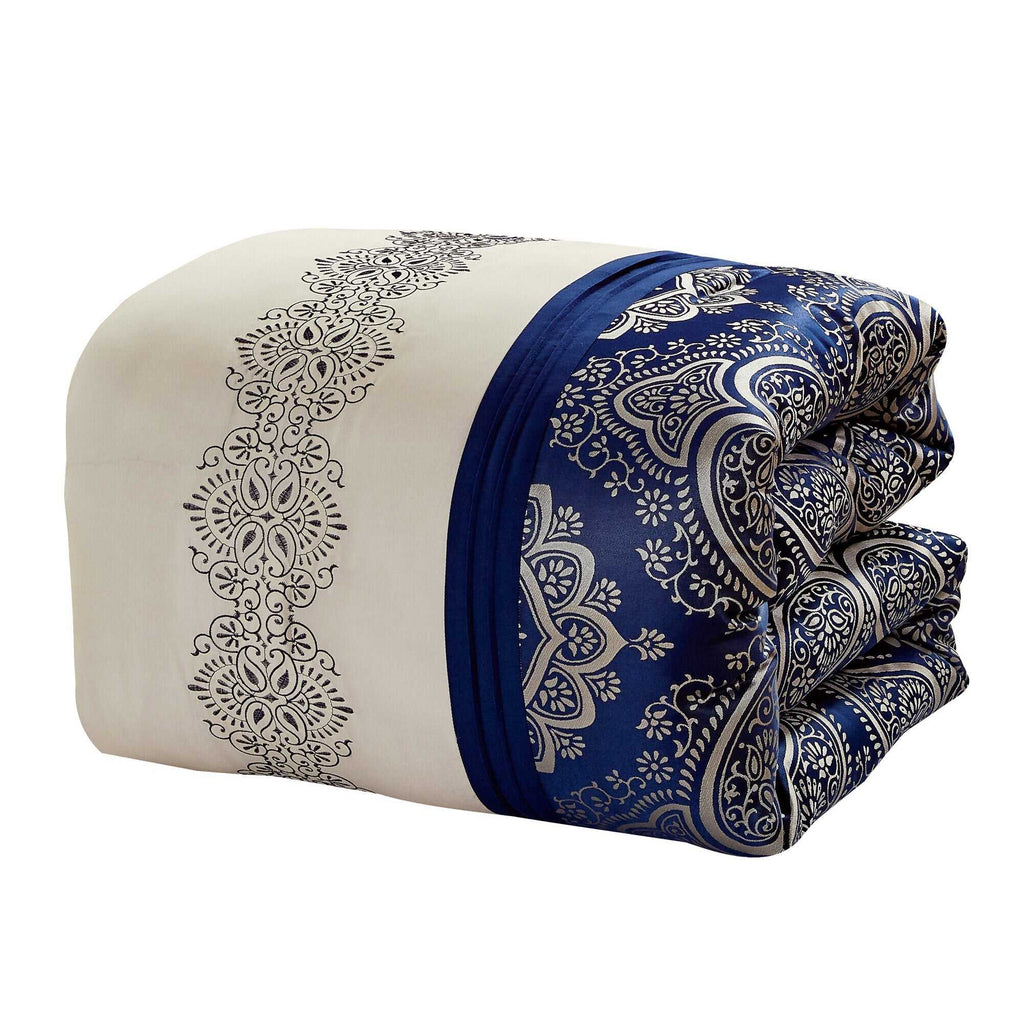 7 Piece Luxurious Navy Blue Jacquard Comforters Bed in a Bag Queen King Bedding Set