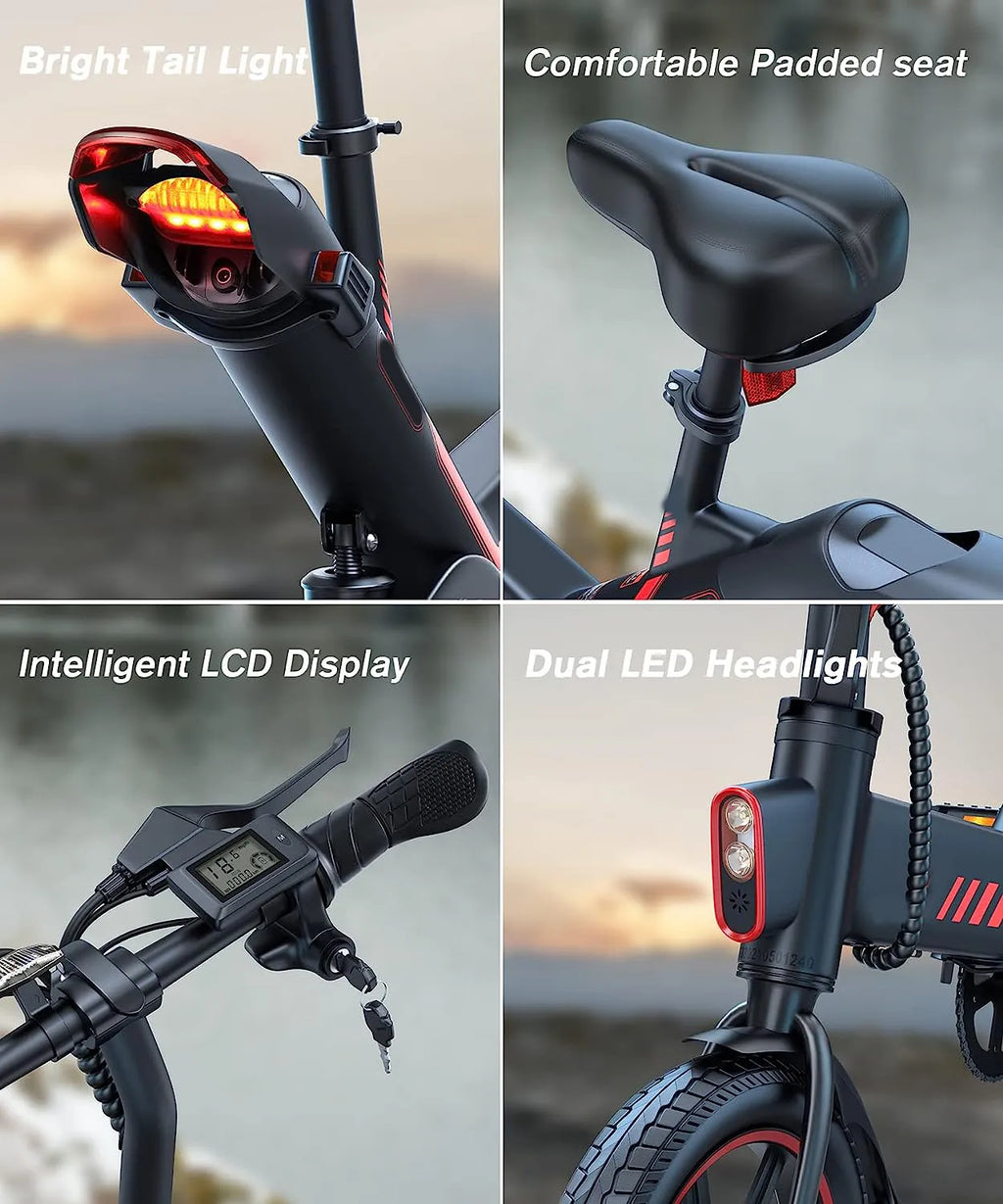 Electric Bike, Electric Bicycle with 18.5mph Electric Bikes for Adults Teens E Bike with Pedals, 14