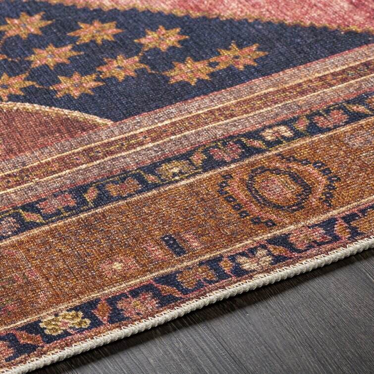 Westlake Machine Washable Oriental Dark Blue/Rose Area Rug