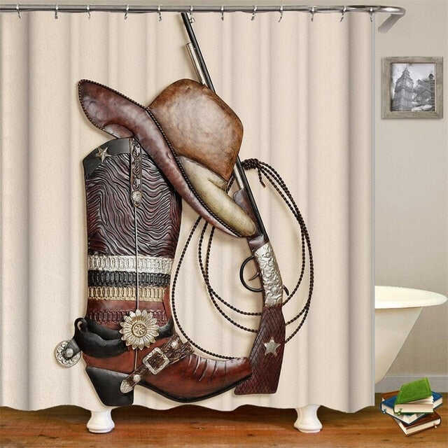 Vintage Western Shower Curtain Art of Cowboy Riding Horse Towards Sunset High Quality Waterproof Curtain For Bathroom with Hooks