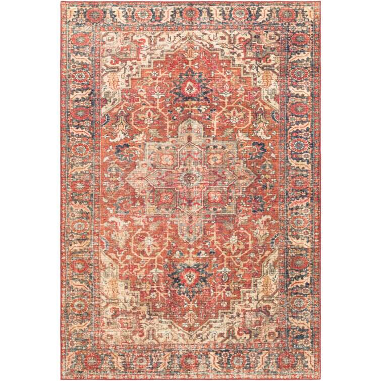 Emmie Machine Washable Oriental Red/Brick Red Area Rug