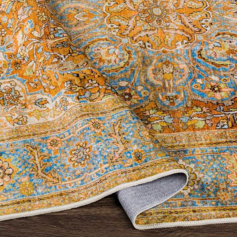 Mags Machine Washable Oriental Mustard/Medium Brown Area Rug