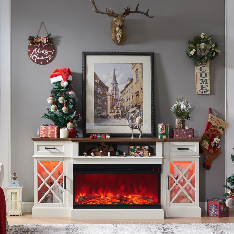 Gaobo Farmhouse Fireplace TV Stand