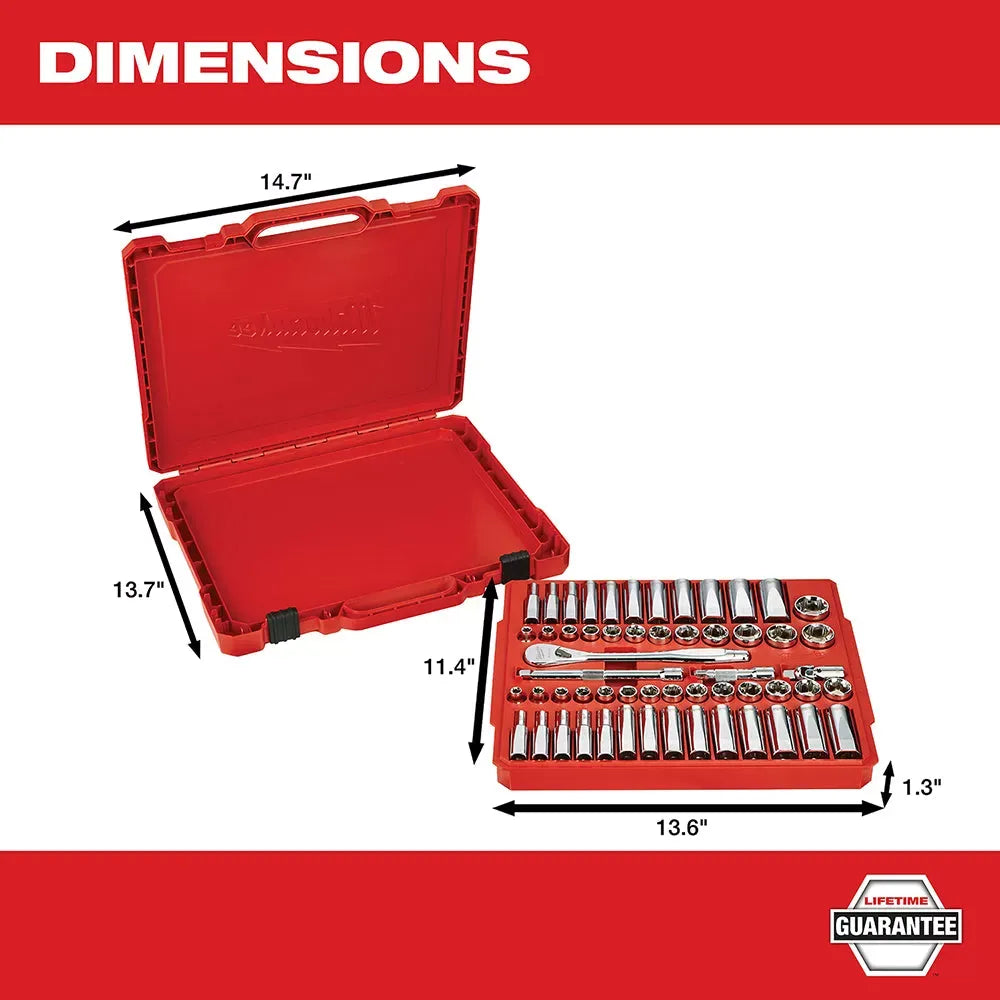 Milwaukee 48-22-90P 3/8" - 1/2" Heavy Duty Ratchets w/ Socket Sets - 103 PC
