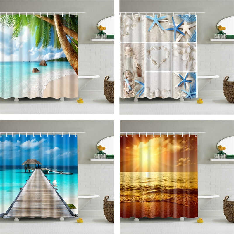 Seaside Scenery 3d Printed Shower Curtains Set Polyester Fabric Waterproof High Quality Bath Curtain Bathroom Screen Curtain