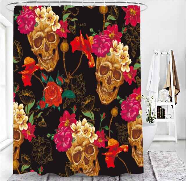 Skull Print Shower Curtain, Bath Mat, Toilet Lid Cover Or Bathroom Carpet