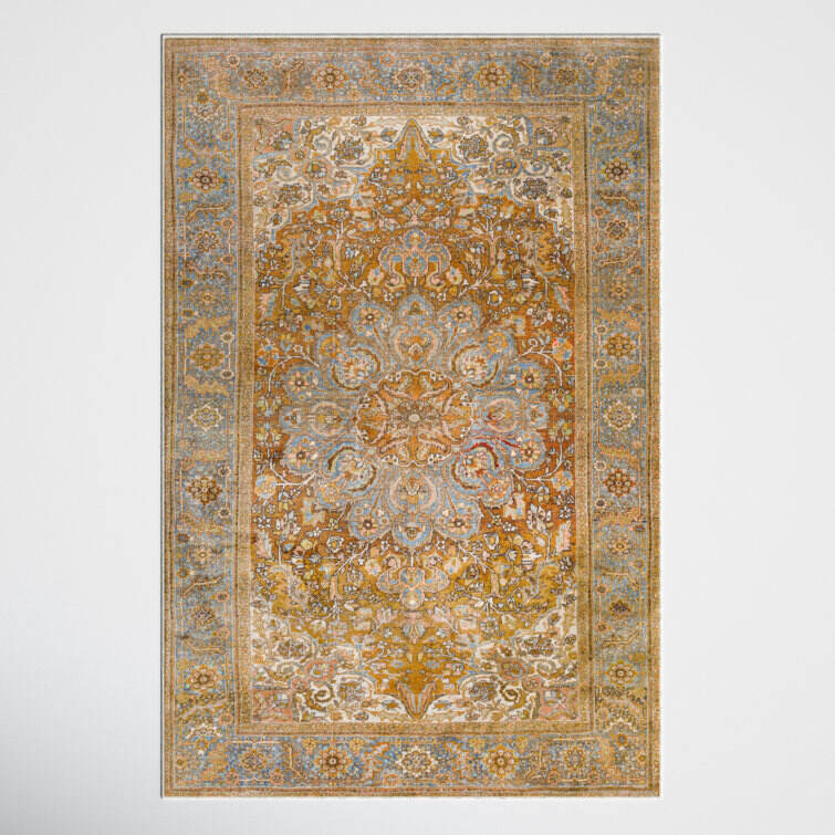 Mags Machine Washable Oriental Mustard/Medium Brown Area Rug