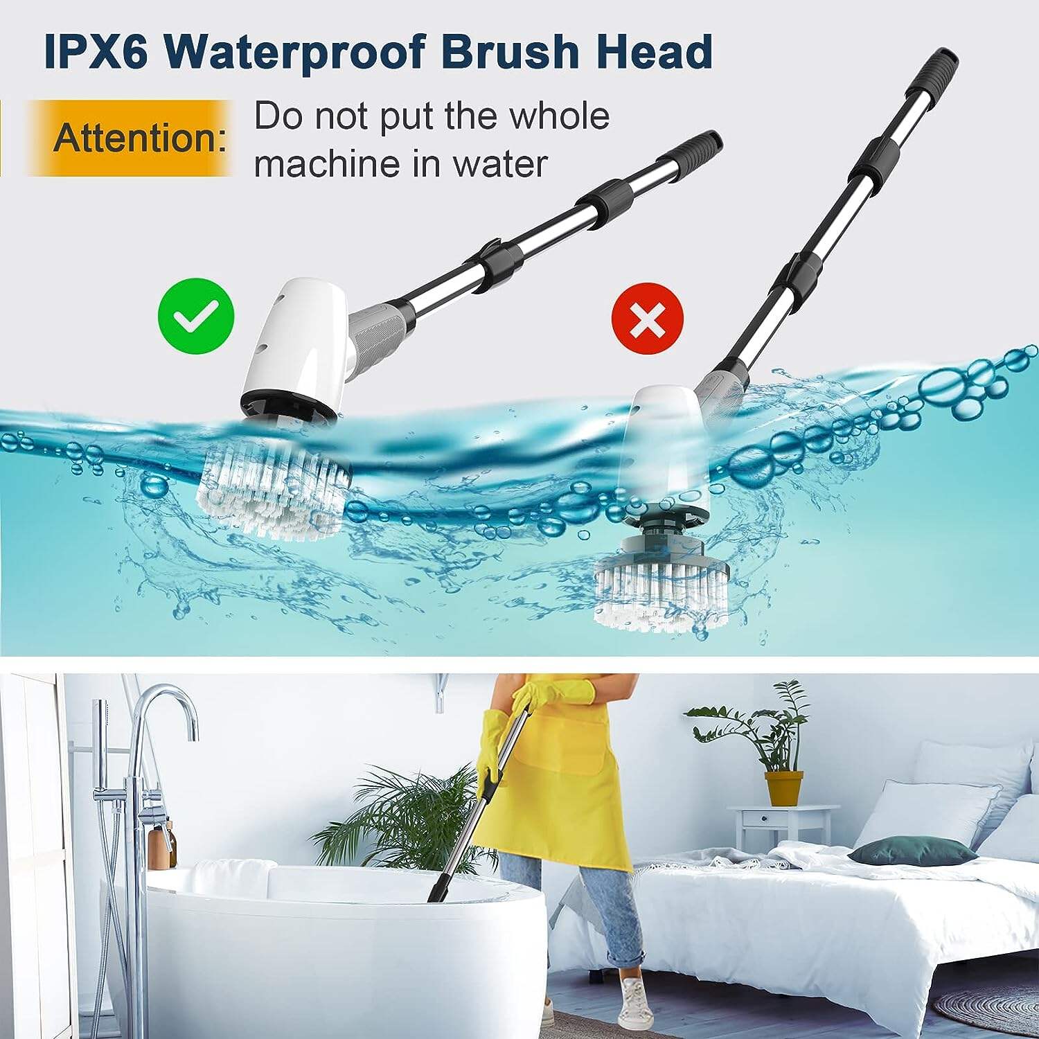 Cordless Electric Spin Scrubber,Cleaning Brush Scrubber for Home, 400RPM/Mins-8 Replaceable Brush Heads-90Mins Work Time,3 Adjustable Size,2 Adjustable Speeds for Bathroom Shower Bathtub Glass Car