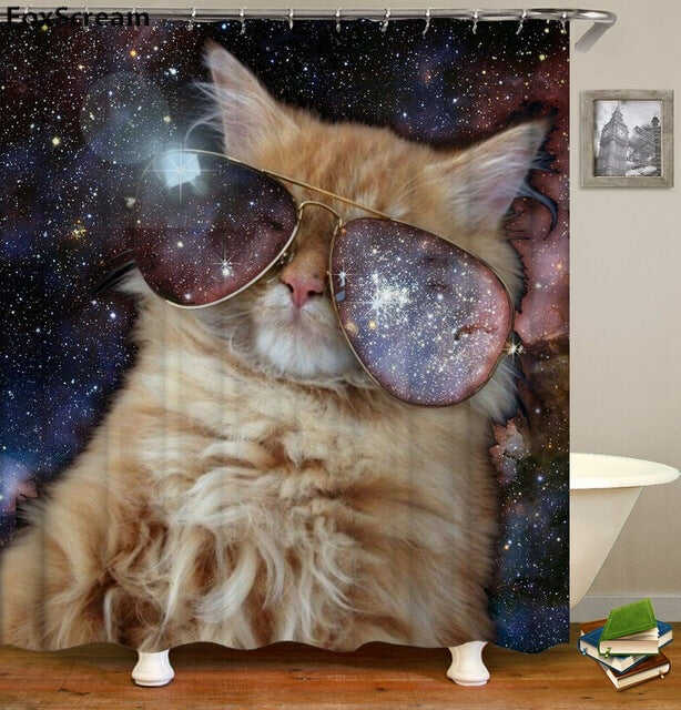 Cat Bath Shower Curtain Funny Star Space Waterproof Cat shower curtains bathroom curtain Fabric Bathroom Curtains For Bathroom