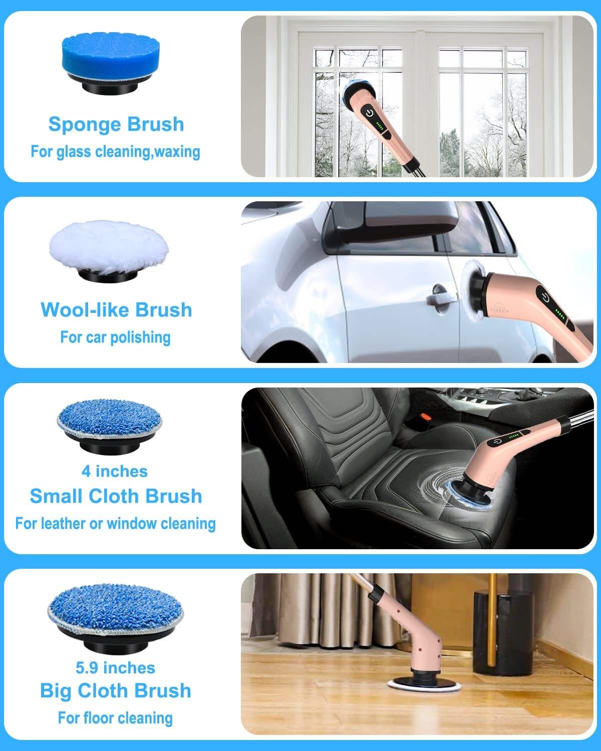 Leebein Electric Spin Scrubber, Cordless Cleaning Brush with 8 Replaceable Brush Heads, Tub and Floor Tile 360 Power Scrubber Dual Speed with Adjustable & Detachable Handle for Bathroom Kitchen Car