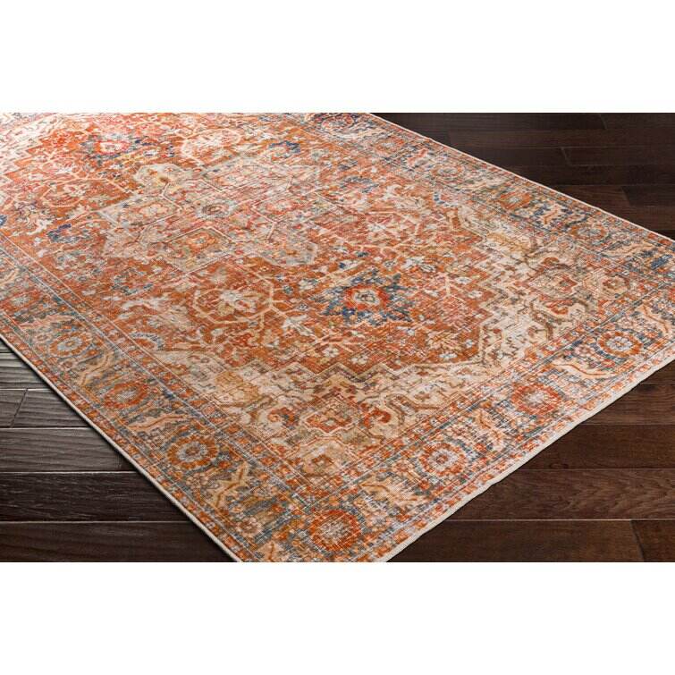 Mags Machine Washable Oriental Brick Red/Orange Area Rug