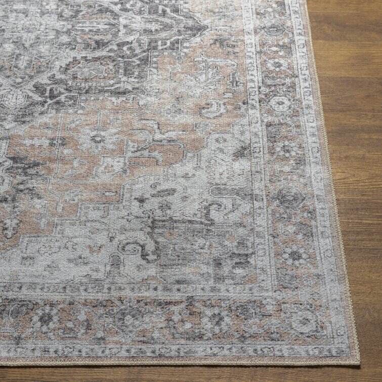 Glendale Heights Machine Washable Oriental Beige/Charcoal Area Rug