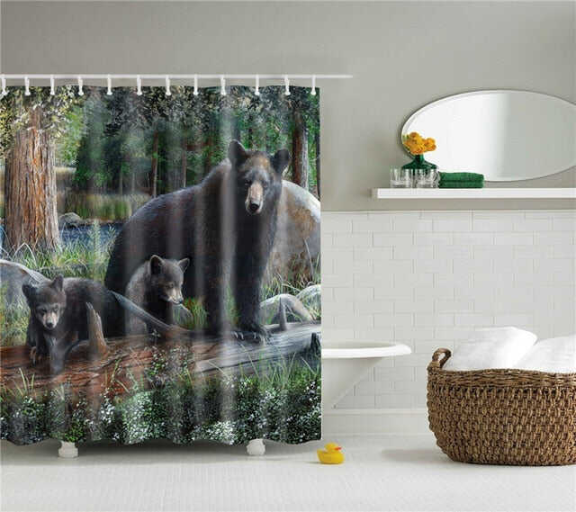 Animals printed lion, tiger, cat 3d bath curtains waterproof polyester fabric washable bathroom shower curtain screen with hooks
