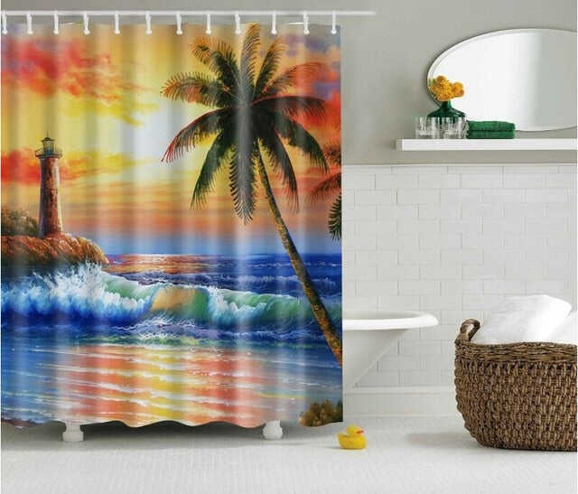 Seaside Scenery 3d Printed Shower Curtains Set Polyester Fabric Waterproof High Quality Bath Curtain Bathroom Screen Curtain