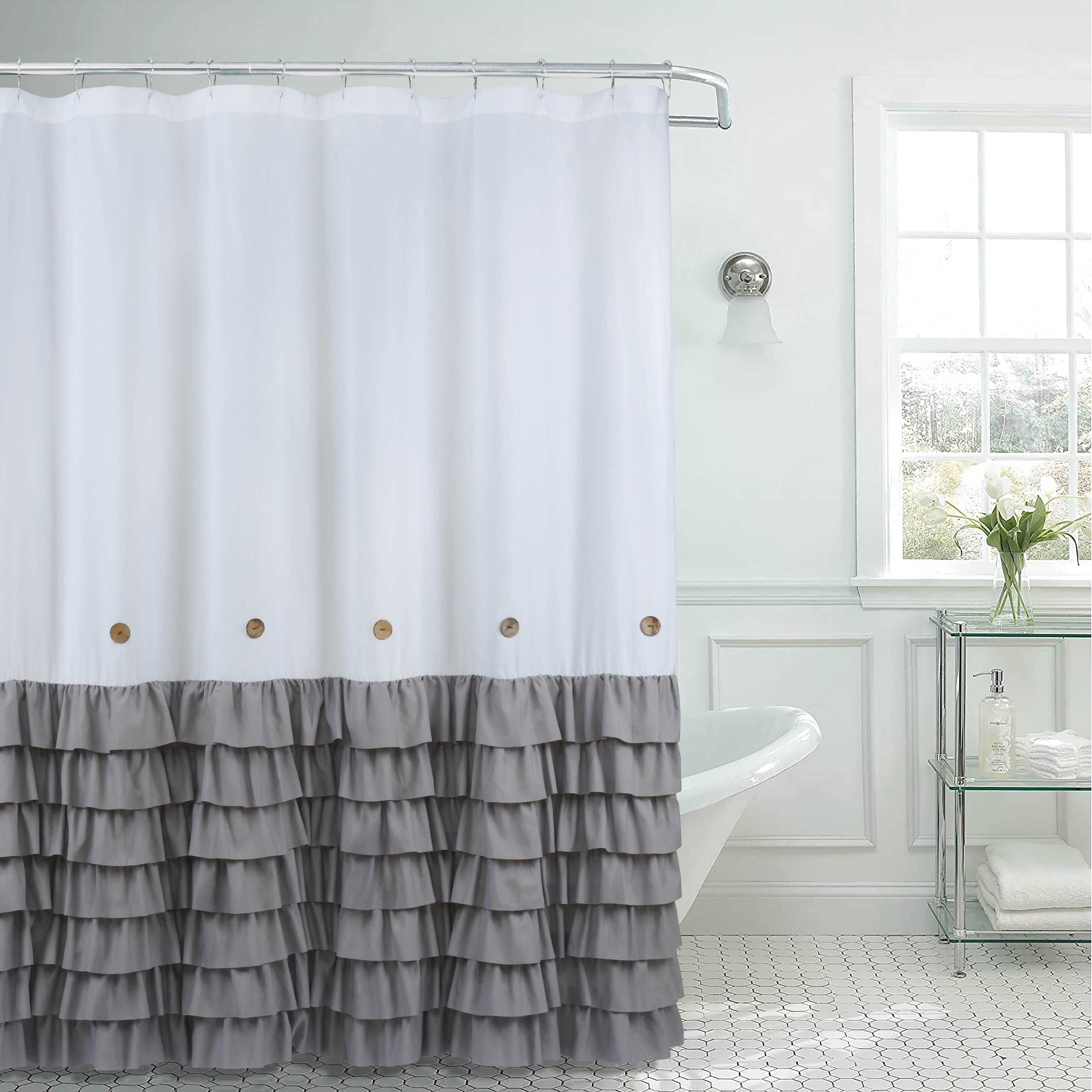 HIG Farmhouse Shower Curtain with PEVA Liner Bathroom Curtain with Buttons Decor, 72"x72"