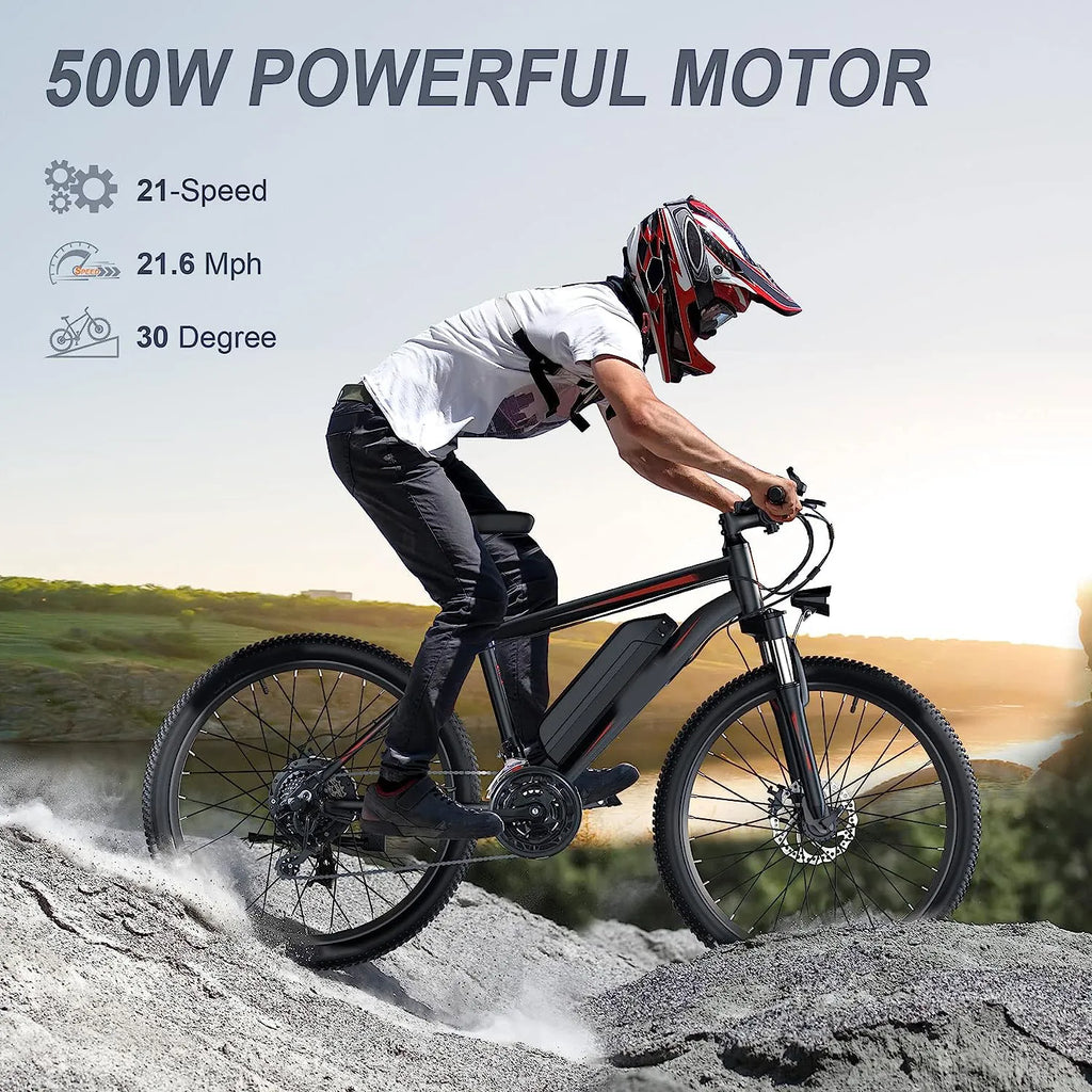 Electric Bike, Electric Bike for Adults 27.5'' E-Bikes with 500W Motor, 21.6MPH Mountain Bike with Lockable Suspension Fork, Removable Battery, Professional 21 Speed Gears Bicycle