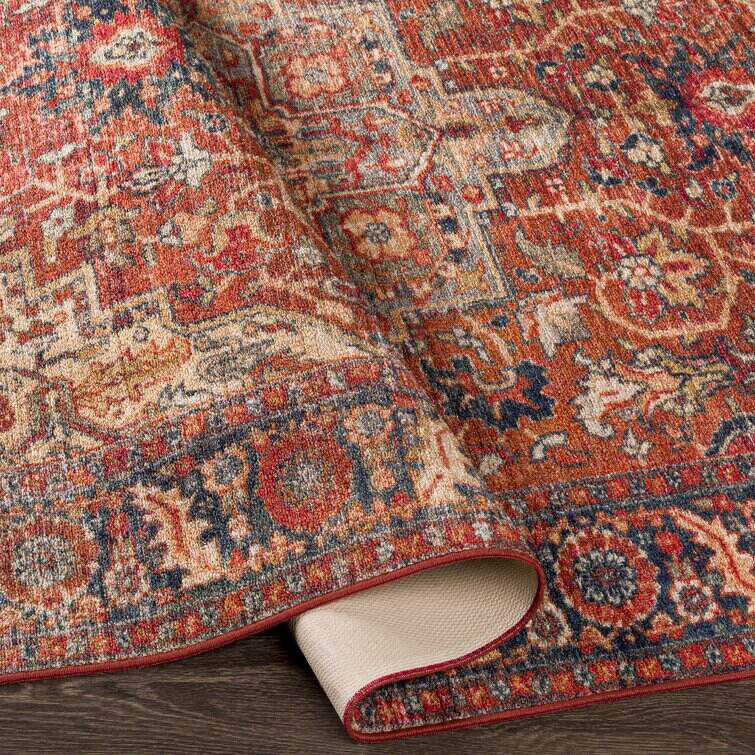 Emmie Machine Washable Oriental Red/Brick Red Area Rug