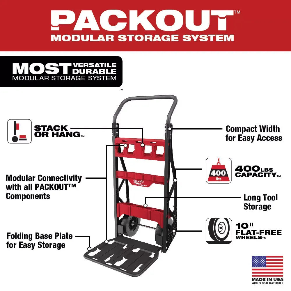 Milwaukee 48-22-8415 PACKOUT Heavy Duty 2-Wheel Cart w/ 400 lb Weight Capacity