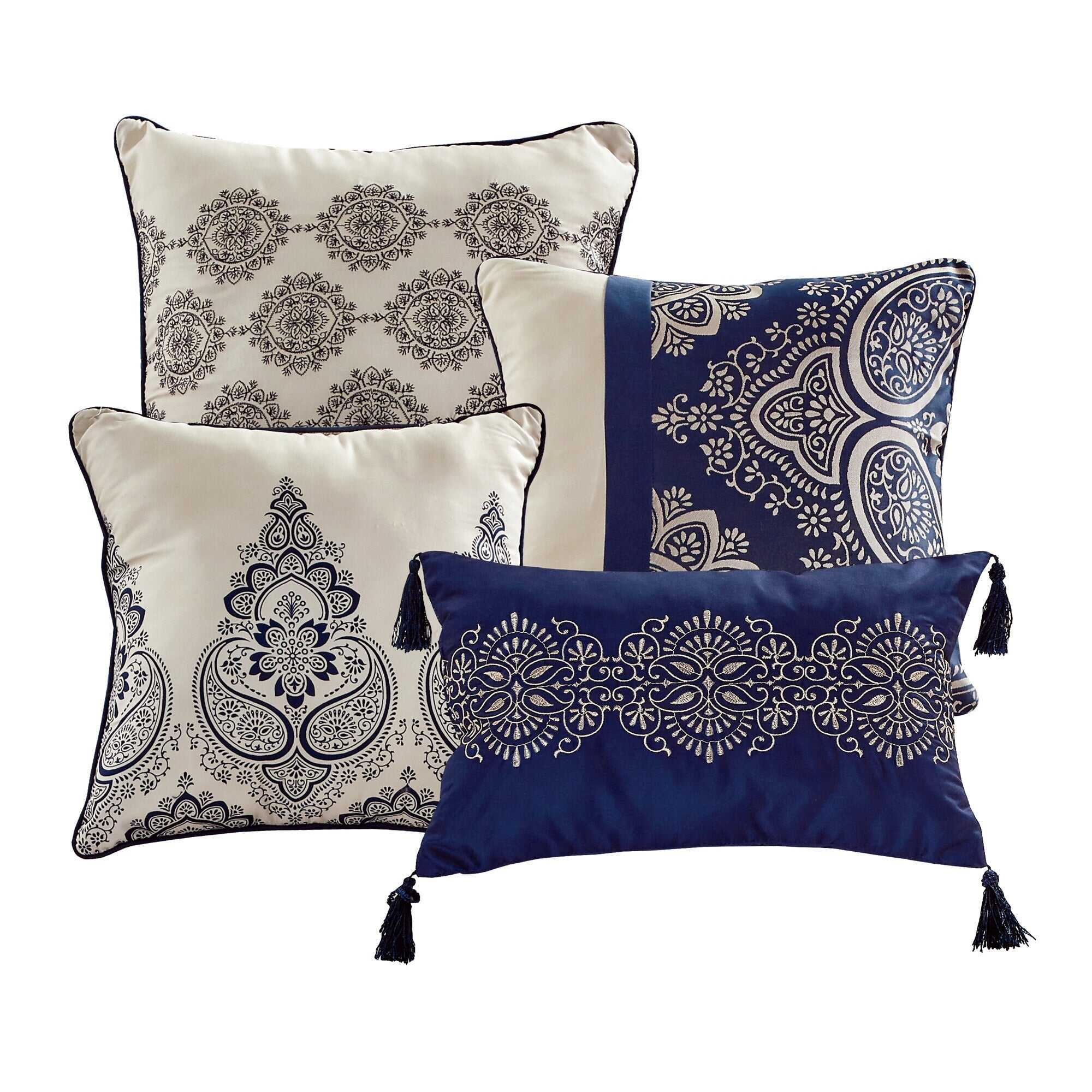 7 Piece Luxurious Navy Blue Jacquard Comforters Bed in a Bag Queen King Bedding Set